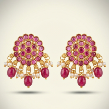 Royal Ruby Pearl Chandbali Earrings