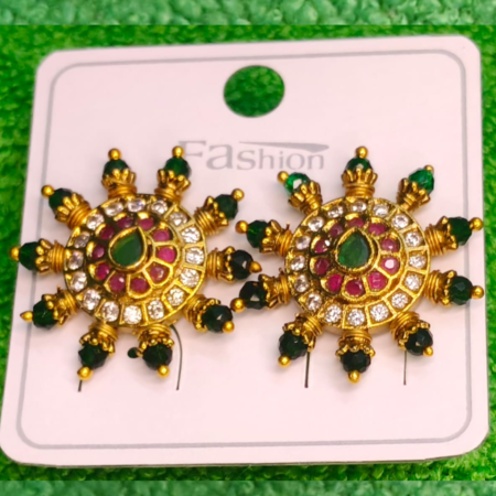 Temple Sunburst Ruby–Emerald Stud Earrings