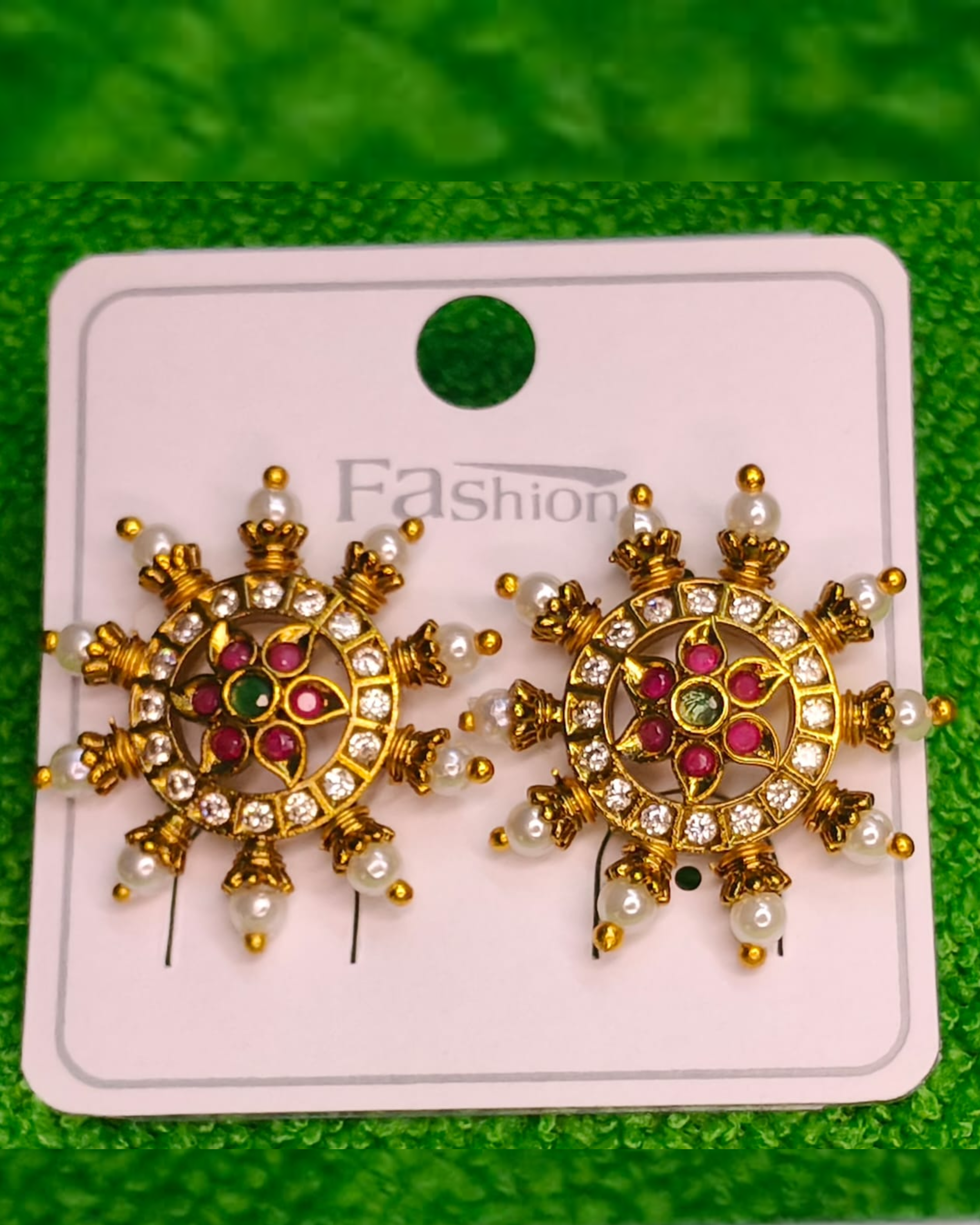 Royal Pearl Sunburst Temple Stud Earrings