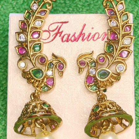 Royal Peacock Pearl Jhumka Earrings