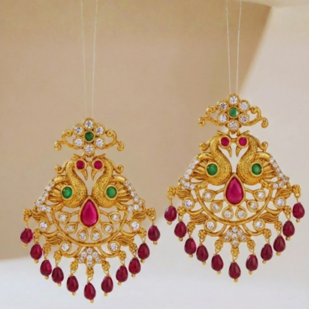 Royal Peacock Emerald Chandbali Earrings