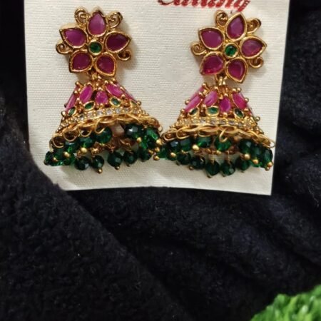 Ruby Green Floral Jhumka Earrings