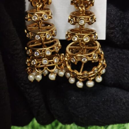 Royal Layered Pearl Jhumka Earrings