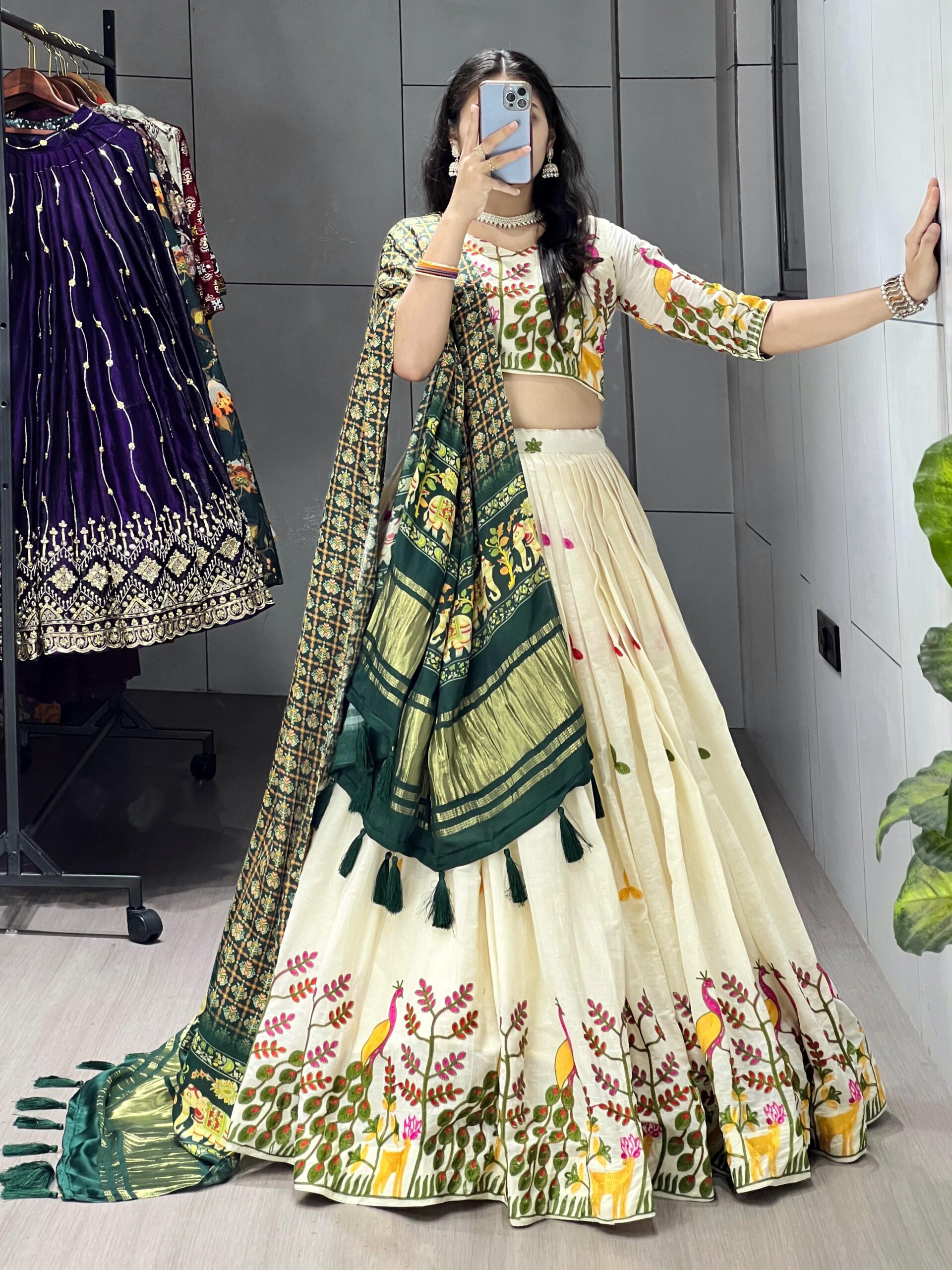 Fully Stitched Cotton Embroidery Work Lehenga
