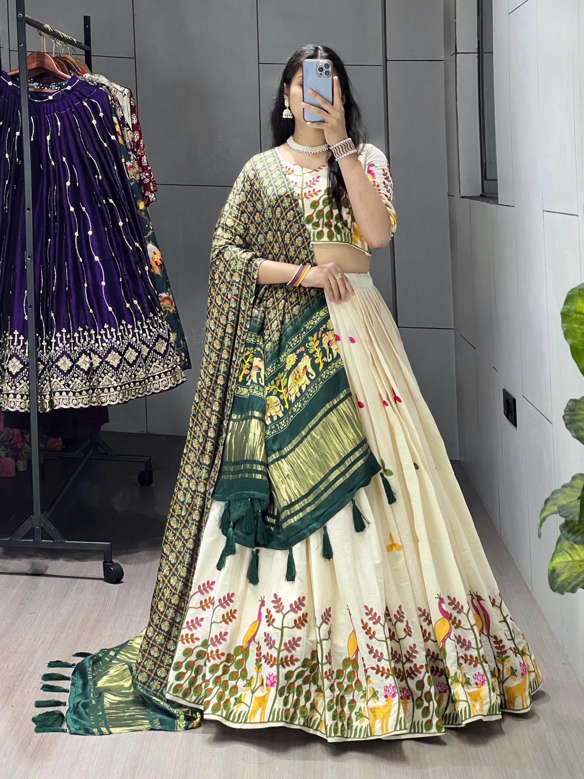 Fully Stitched Cotton Embroidery Work Lehenga