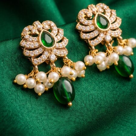 Emerald Bloom Pearl Drop Earrings