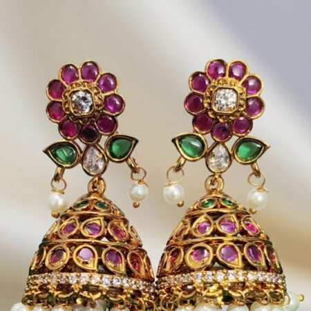 Royal Ruby Green Jhumka Earrings