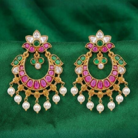 Ruby Emerald Pearl Chandbali Earrings